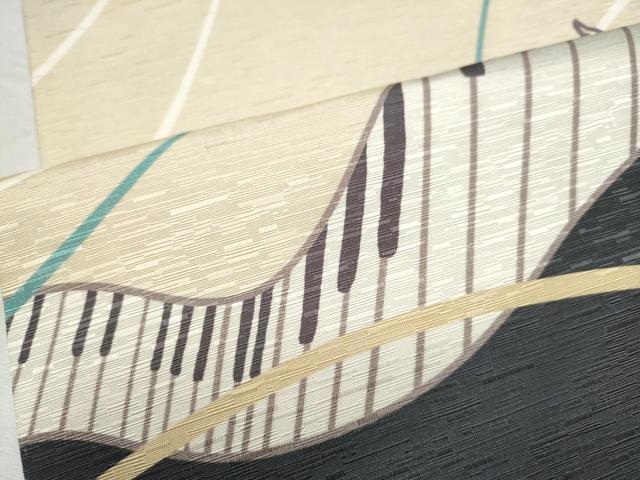 平和屋着物●全通柄 京袋帯 WAKKA ワッカ 猫 ピアノ 音符 正絹 逸品 CABD5649hy