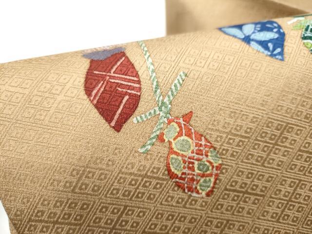 平和屋着物●九寸名古屋帯 型染め 成物 正絹 逸品 CABD5732hy