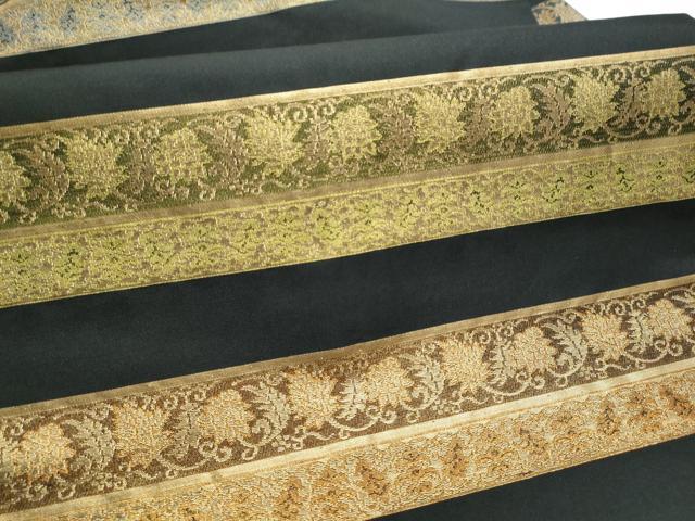 平和屋着物●九寸名古屋帯 横段花唐草文 黒地 金糸 正絹 逸品 CABD5728hy