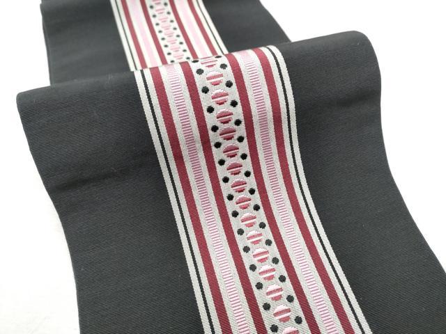 平和屋着物●本場筑前博多織 両面 半幅帯 舞花間道 黒地 正絹 逸品 CABD5715hy