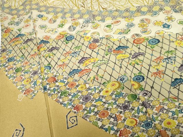 平和屋着物●江戸紅型 五味桂子 訪問着 型染め 吉祥花丸文 鬼しぼ縮緬 正絹 逸品 AABG2780cs