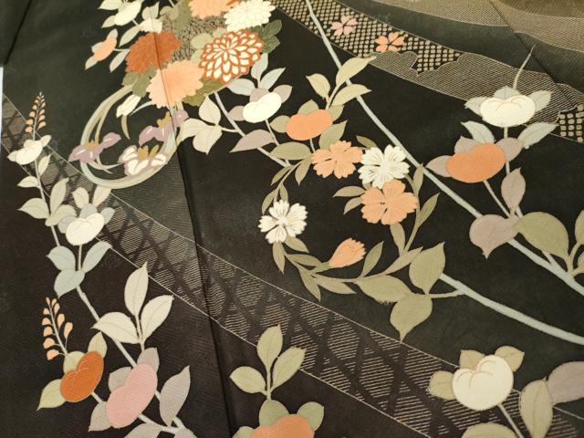平和屋着物●訪問着 枝花丸文 暈し染め 正絹 逸品 AABG2779cs