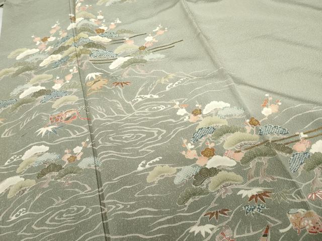 平和屋着物●訪問着 友禅 松竹梅文 金糸 金彩 正絹 逸品 AABG2787cs