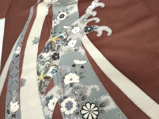 平和屋着物●京友禅作家 外池雅峰 訪問着 駒刺繍 立波吉祥花文 正絹 逸品 AABG2782cs