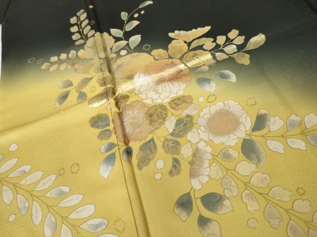 平和屋着物●訪問着 辻が花 暈し染め 黒地 金銀彩 ロング丈 正絹 逸品 AABG2776cs