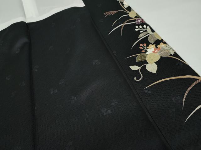 平和屋着物●訪問着 友禅 駒刺繍 草花文 黒地 金彩 正絹 逸品 AABG3487cs