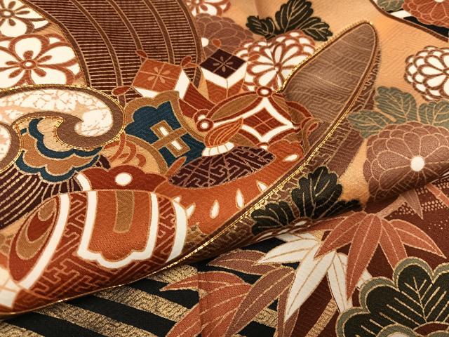 平和屋着物●豪華振袖 駒刺繍 松竹梅 立波宝舟文 金彩 正絹 逸品 AABG3443ph