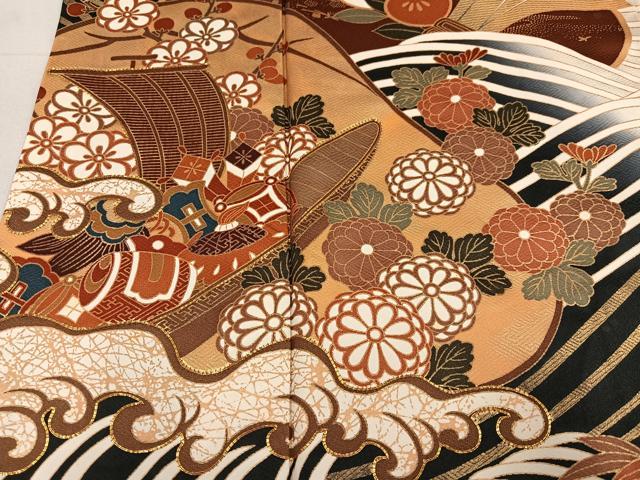 平和屋着物●豪華振袖 駒刺繍 松竹梅 立波宝舟文 金彩 正絹 逸品 AABG3443ph