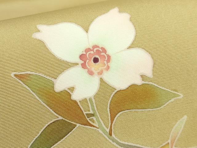 平和屋着物●極上 京友禅 才勝精秀 塩瀬 九寸名古屋帯 枝花文 薄い桑染色地 逸品 DZAB5080kh6