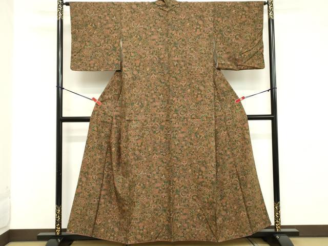 平和屋着物■上質な小紋 紬地 更紗花文 正絹 逸品 DABC4783cd