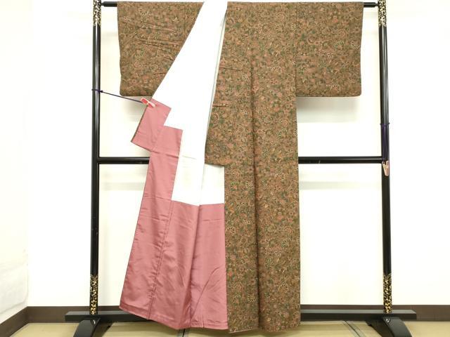 平和屋着物■上質な小紋 紬地 更紗花文 正絹 逸品 DABC4783cd