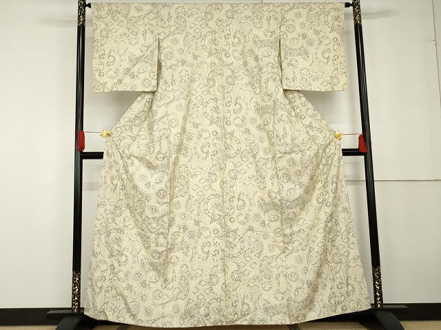 平和屋着物●本場大島紬 染大島 切嵌吉祥花文 正絹 逸品 AABG3528cs