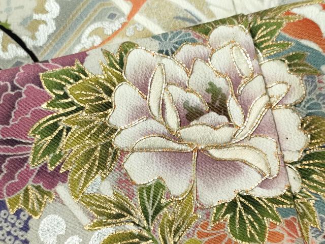 平和屋着物■豪華黒留袖 駒刺繍 渡り橋草花文 金銀彩 正絹 逸品 CABC7781ou