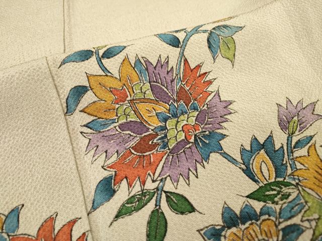 平和屋着物▼訪問着 更紗花文 鬼しぼ縮緬 正絹 逸品 DABC6210fe