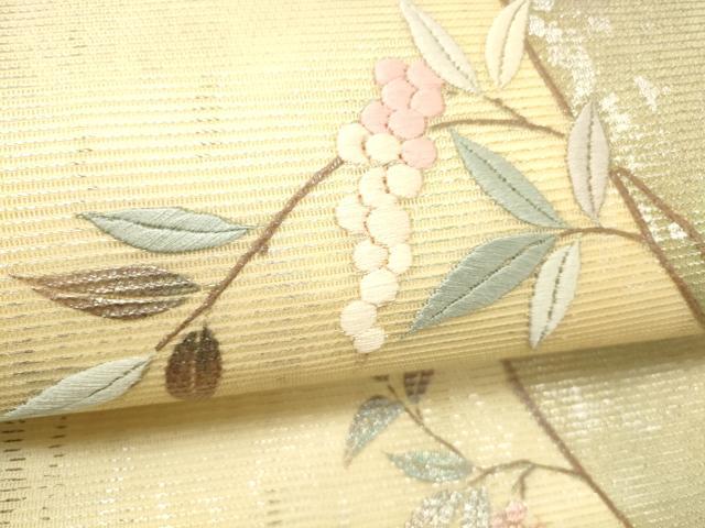 平和屋着物*夏物 九寸名古屋帯 刺繍 葡萄枝葉文 金彩 引箔 正絹 逸品 DABC8227cm