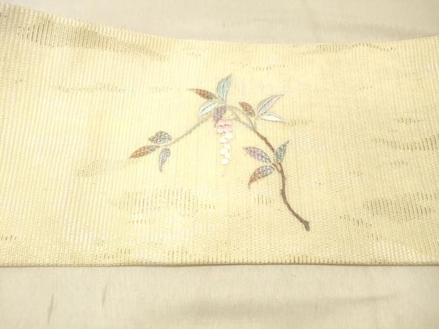 平和屋着物*夏物 九寸名古屋帯 刺繍 葡萄枝葉文 金彩 引箔 正絹 逸品 DABC8227cm
