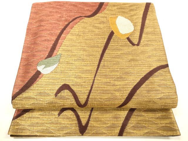 平和屋着物●六通柄袋帯 抽象文様 金糸 正絹 逸品 DABC8147cm