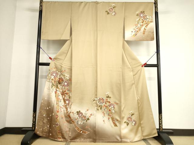 平和屋着物●訪問着 駒刺繍 蔓帯花文 暈し染め 金彩 正絹 逸品 AABG3669ck