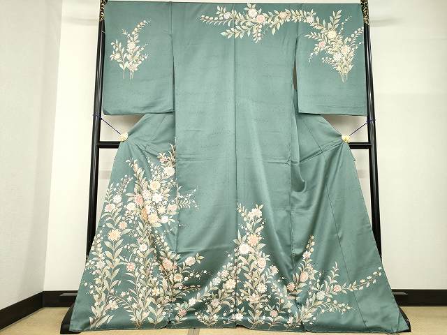 平和屋着物●訪問着 駒刺繍 草花文 仮絵羽 正絹 逸品 未使用 AABG3714ck