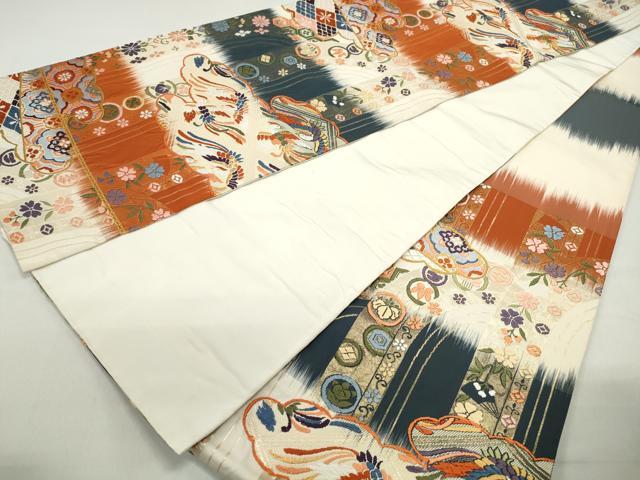 平和屋着物◎六通柄袋帯 唐織 花鳥間道 鳳凰 金糸 正絹 逸品 DABC9104qa