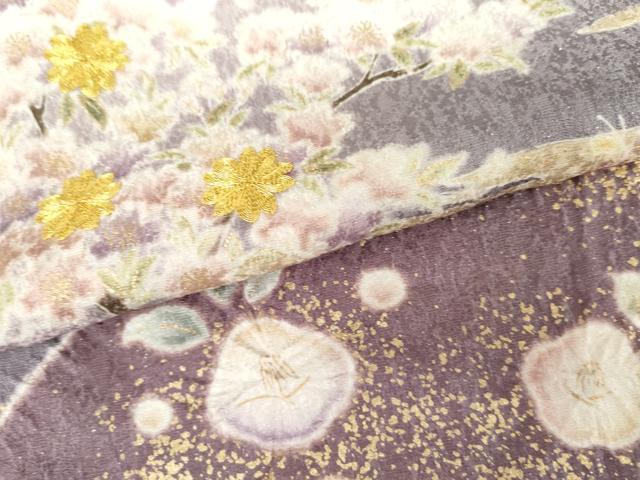平和屋着物●訪問着 辻が花 駒刺繍 絞り 風景吉祥草花文 暈し染め 金彩 銀通し地 正絹 逸品 AABG3566cs