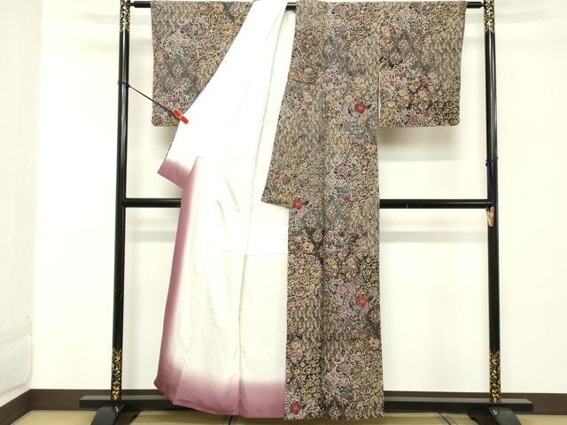 平和屋着物■訪問着 草花文 暈し染め 鬼しぼ縮緬 正絹 逸品 DABC4918cd