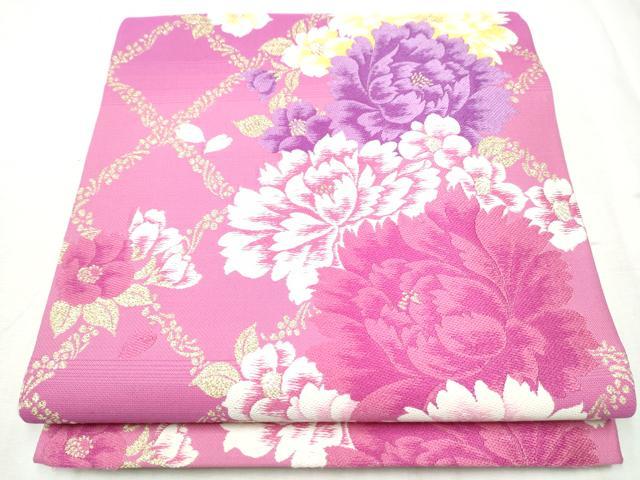 平和屋着物●六通柄袋帯 唐織 絢欄彩花牡丹文 金糸 正絹 逸品 CABD5991hy