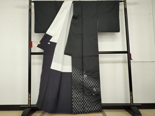 平和屋着物●訪問着 本場大島紬 染大島 蔦の葉文 黒地 金彩 正絹 逸品 AABG5397cs