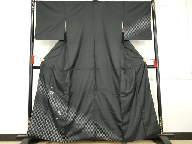 平和屋着物●訪問着 本場大島紬 染大島 蔦の葉文 黒地 金彩 正絹 逸品 AABG5397cs