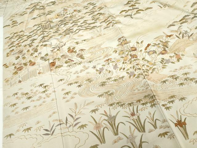 平和屋着物●訪問着 総刺繍 松竹梅 風景文 金糸 金彩 正絹 逸品 AABG5439cs