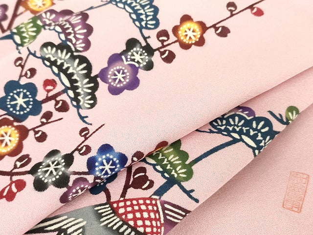 平和屋着物●本場琉球紅型 琉球びんがた 知念紅型研究所 知念貞男 訪問着 松竹梅 風景文 正絹 逸品 AABG5435cs