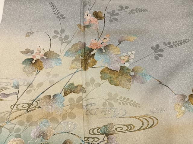 平和屋着物●訪問着 流水枝花文 暈し染め 金銀彩 正絹 逸品 AABG7101ph