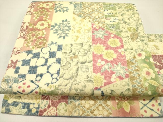 平和屋着物●全通柄九寸名古屋帯 紬地 辻が花 草花文 正絹 逸品 DABD0343op