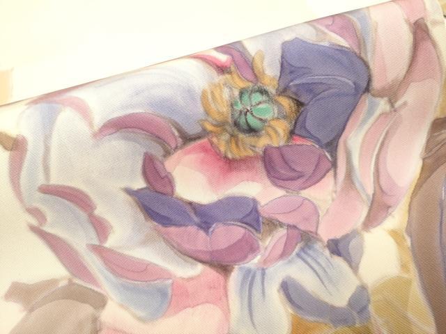 平和屋着物●塩瀬 九寸名古屋帯 作家物 手描き 草花文 正絹 逸品 DABD2148du