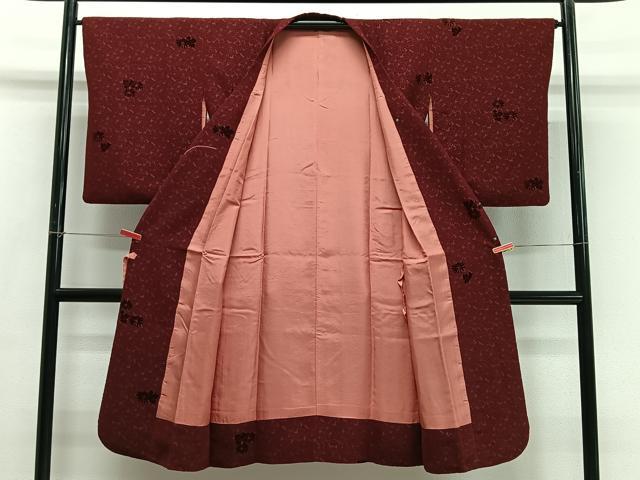 平和屋着物∞道行コート 花尽くし 輪奈ビロード 葡萄茶色 正絹 逸品 CABD4689ua