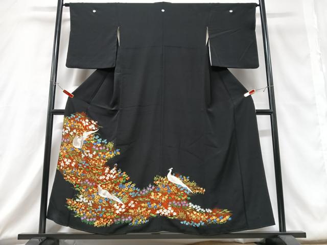 平和屋着物■豪華黒留袖 刺繍 花鳥文 金彩 正絹 逸品 CABD6853xe