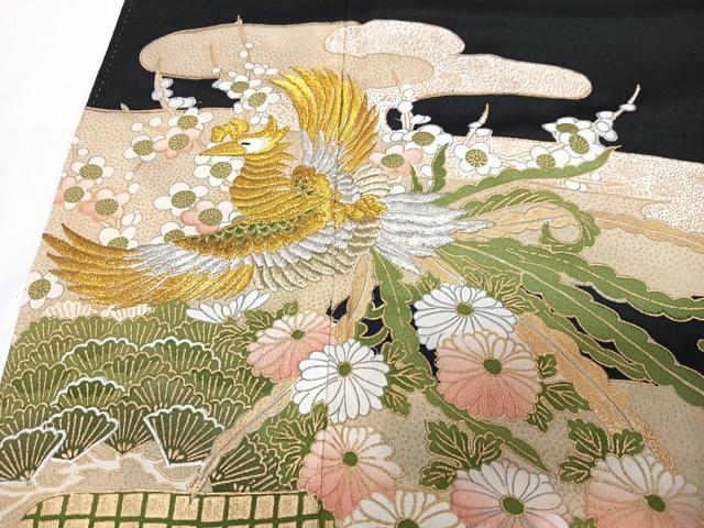 平和屋着物■豪華黒留袖 駒刺繍 鳳凰花文 金彩 正絹 逸品 CABD6850xe