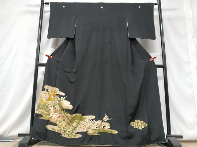 平和屋着物■豪華黒留袖 駒刺繍 鳳凰花文 金彩 正絹 逸品 CABD6850xe