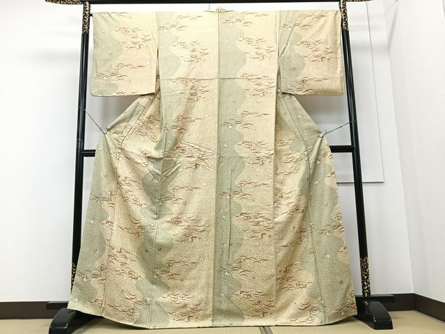 平和屋着物■上質な小紋 芝草舞蝶文 金彩 正絹 逸品 CABD6890xe