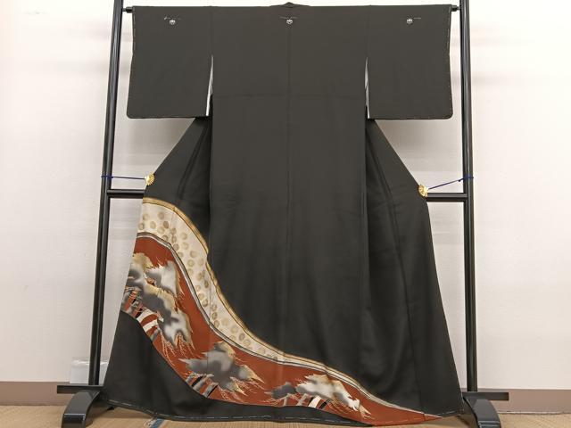 平和屋着物■豪華黒留袖 駒刺繍 浜松文 金銀彩 正絹 逸品 BAAW4836hv