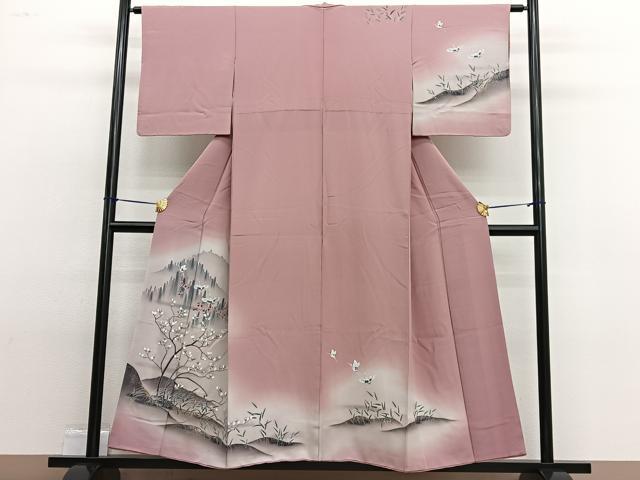 平和屋着物■訪問着 手描き 飛鶴風景文 暈し染め 金銀彩 正絹 逸品 BAAW4828hv