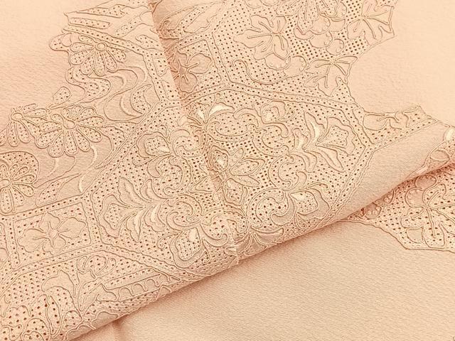 平和屋着物■中国三大刺繍 スワトウ刺繍 無地絵羽訪問着 総刺繍 菱天井花文 洗柿色 正絹 逸品 BAAW4979hv