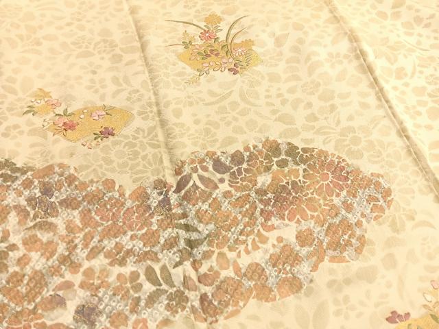 平和屋着物■訪問着 絞り 刺繍 地紙花文 金彩 暈し染め 正絹 逸品 BAAW4992hv