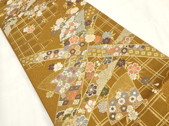 平和屋着物◎六通柄袋帯 吉祥桃山小袖 金糸 正絹 逸品 AABF8051wj