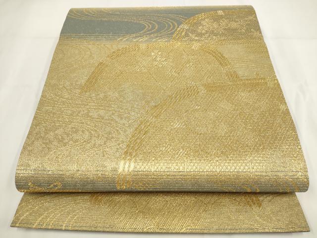 平和屋着物◎六通柄袋帯 流水籬横段文 金糸 正絹 逸品 AABF8061wj