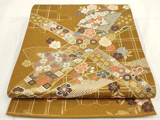 平和屋着物◎六通柄袋帯 吉祥桃山小袖 金糸 正絹 逸品 AABF8051wj