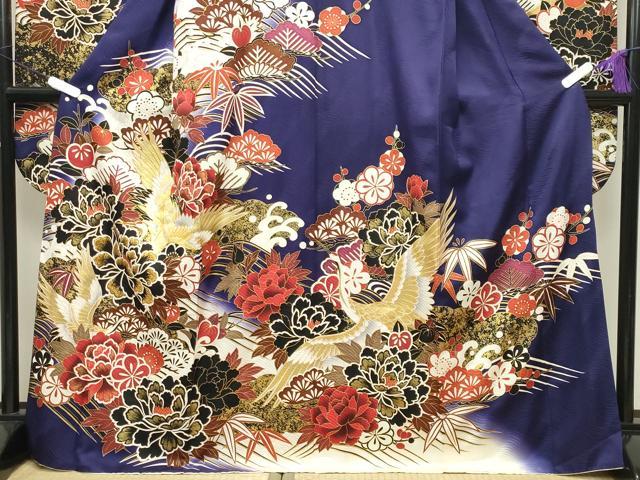 平和屋着物●豪華振袖 駒刺繍 飛鶴立波松竹梅文 暈し染め 金彩 正絹 逸品 CABC8368gh