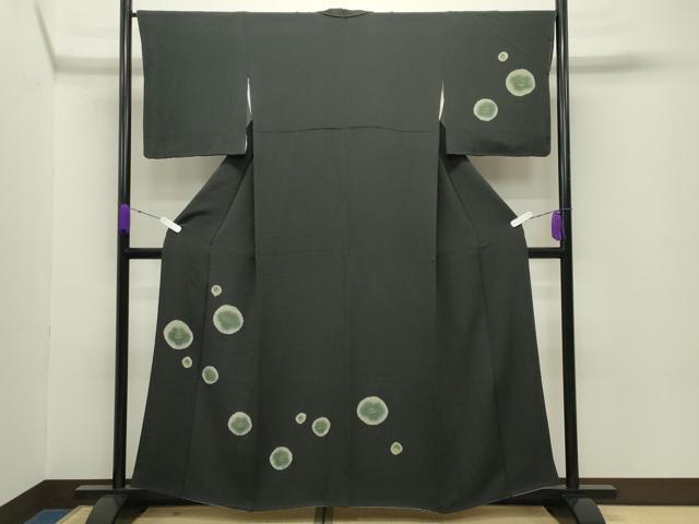 平和屋着物●訪問着 花丸文 黒地 金彩 鬼しぼ縮緬 正絹 逸品 CABC8379gh