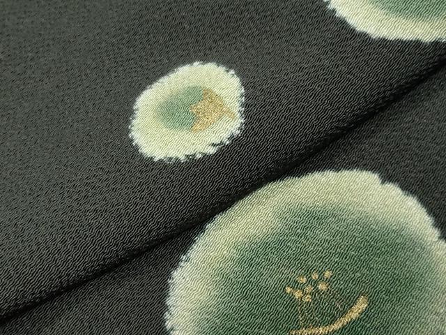 平和屋着物●訪問着 花丸文 黒地 金彩 鬼しぼ縮緬 正絹 逸品 CABC8379gh