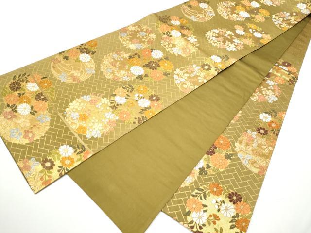 平和屋着物●西陣 河合美術織物謹製 六通柄袋帯 唐織 草花丸文 金糸 正絹 逸品 CABE0098hy